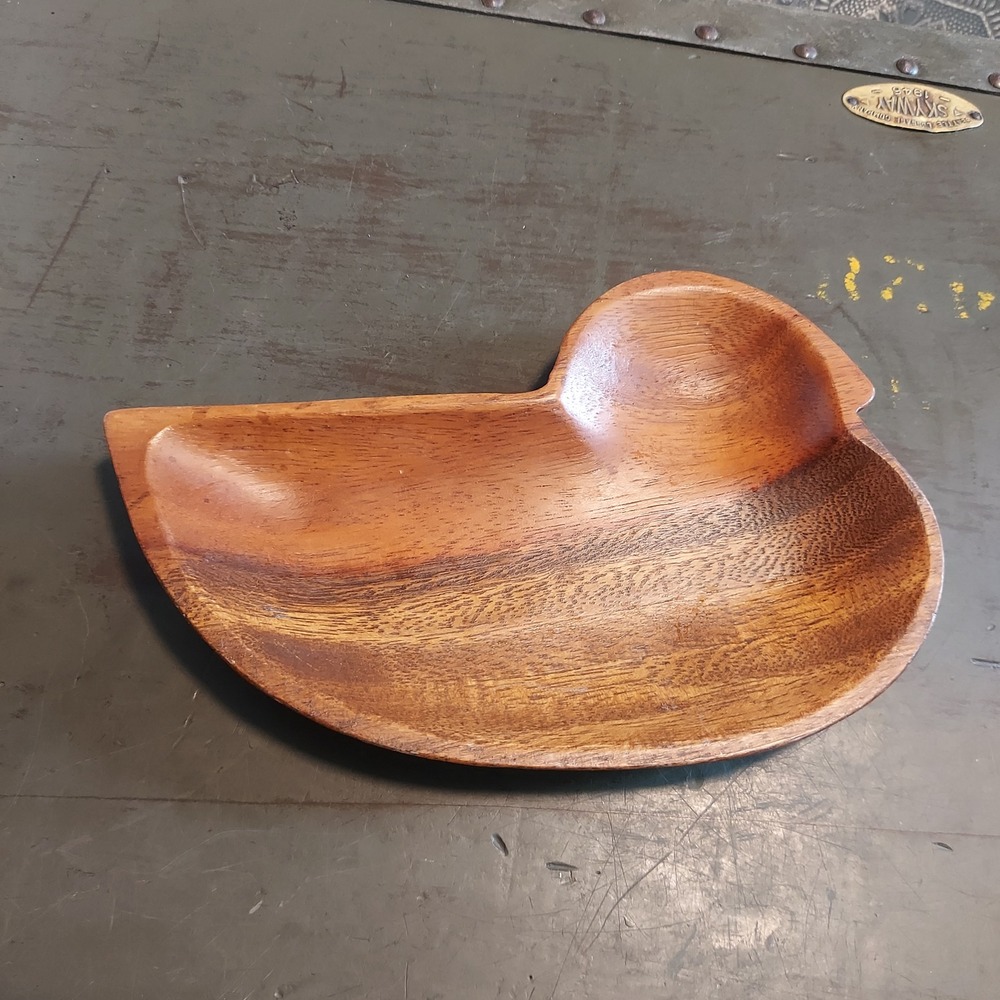 Vintage Hand Carved Wooden Bird Duck Trinket Dish Catchall Bowl 8x5.5 Brown